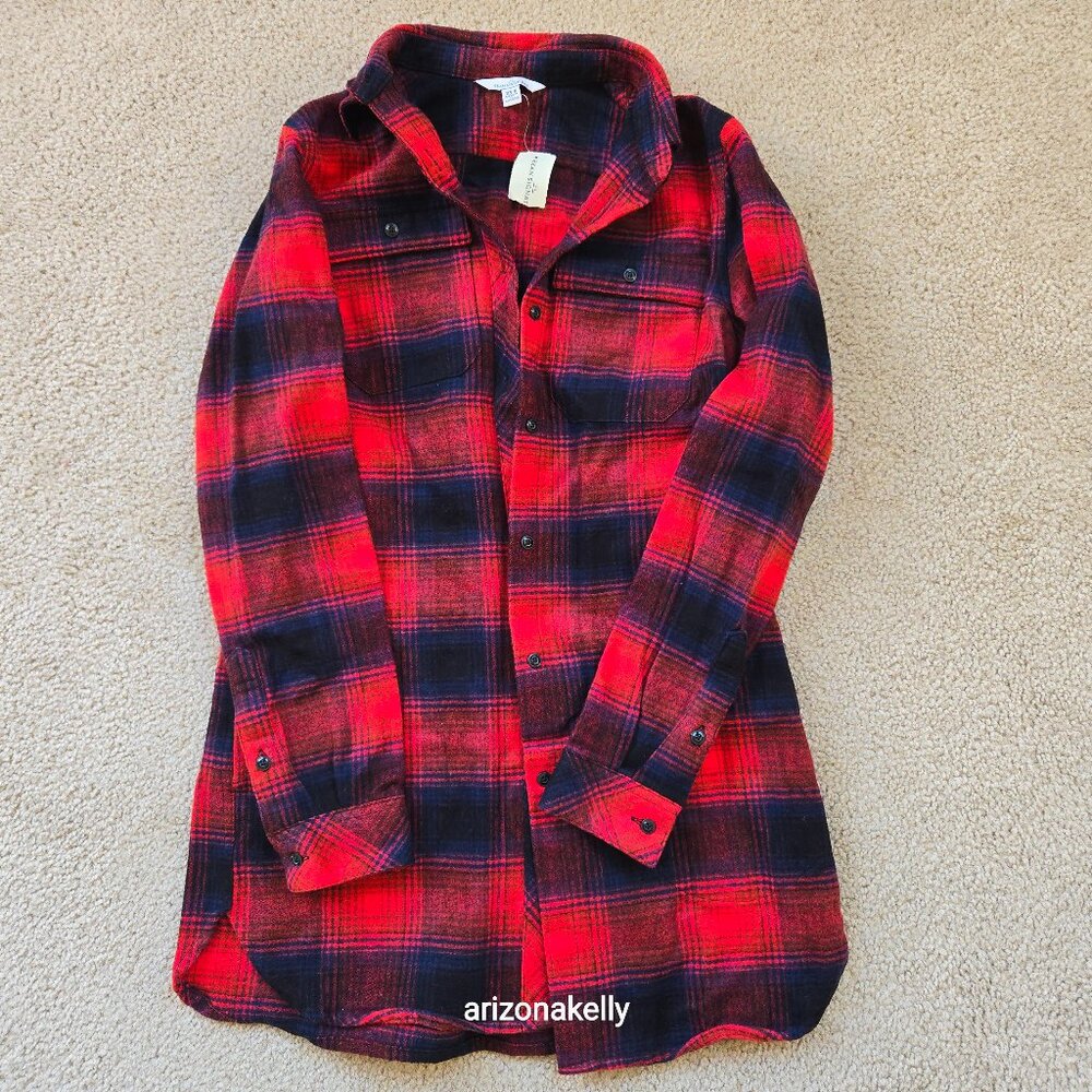 NWT L.L. Bean Signature Chamois Tunic Flannel Soft Oversized Shirt XS Plaid - Picture 1 of 7